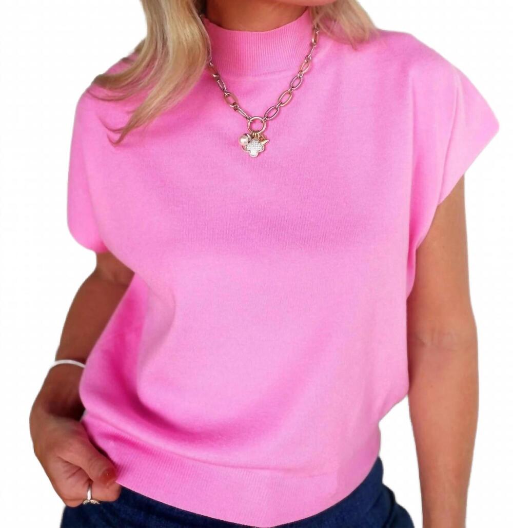 NEW EE:SOME women's mock neck short sleeve top in baby pink